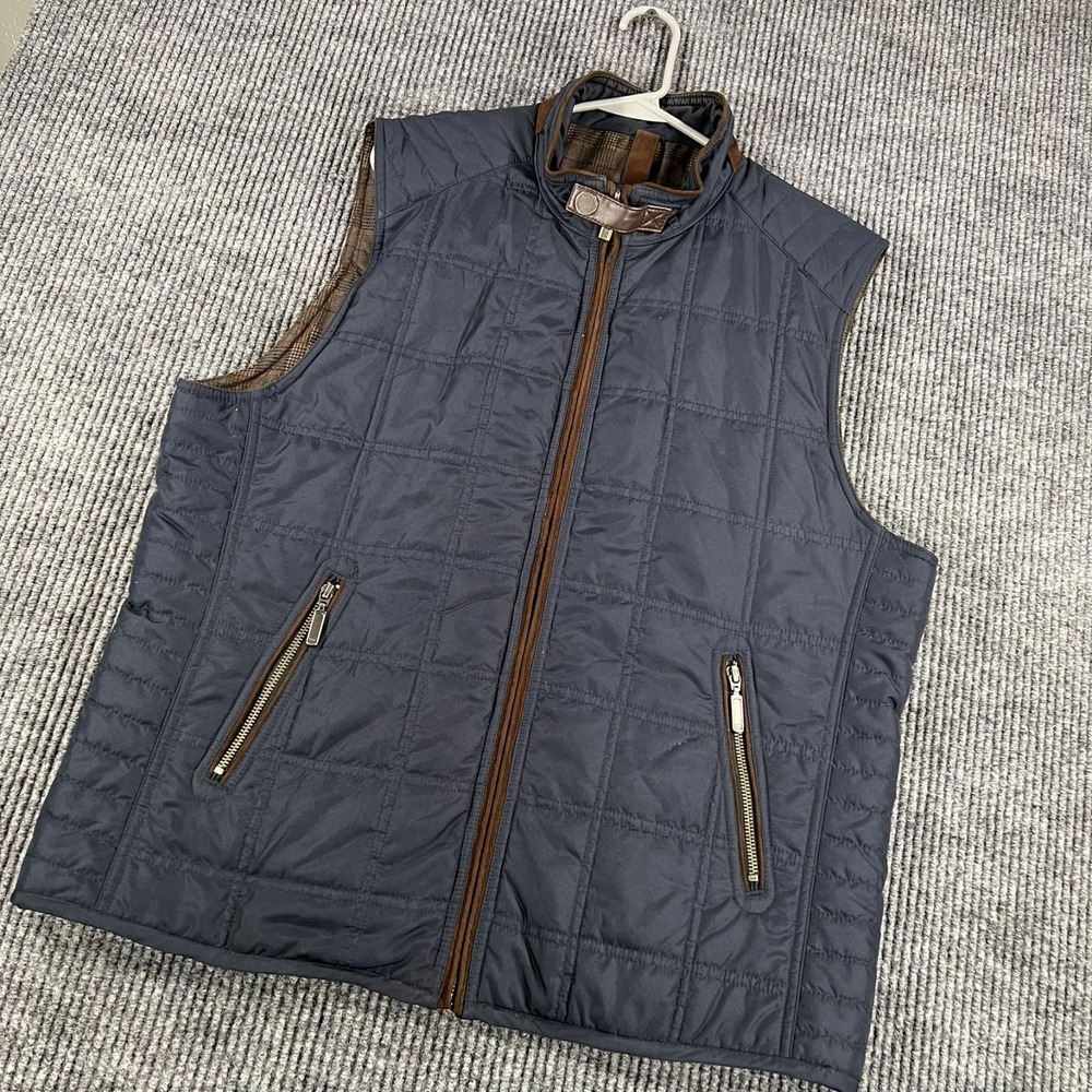Johnston & Murphy Jacket Vest Mens Large Blue Quilted Sleeveless Full Zip Mock